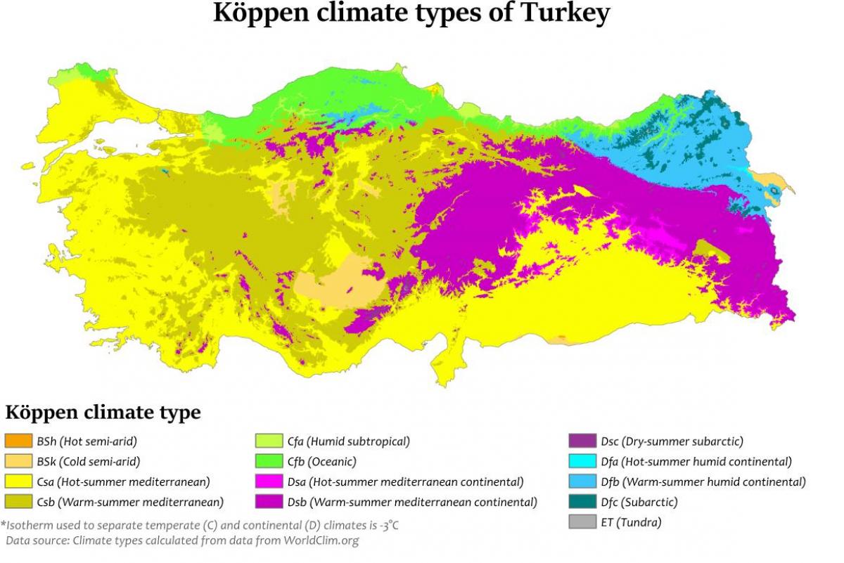 Mapa temperatury Turcji