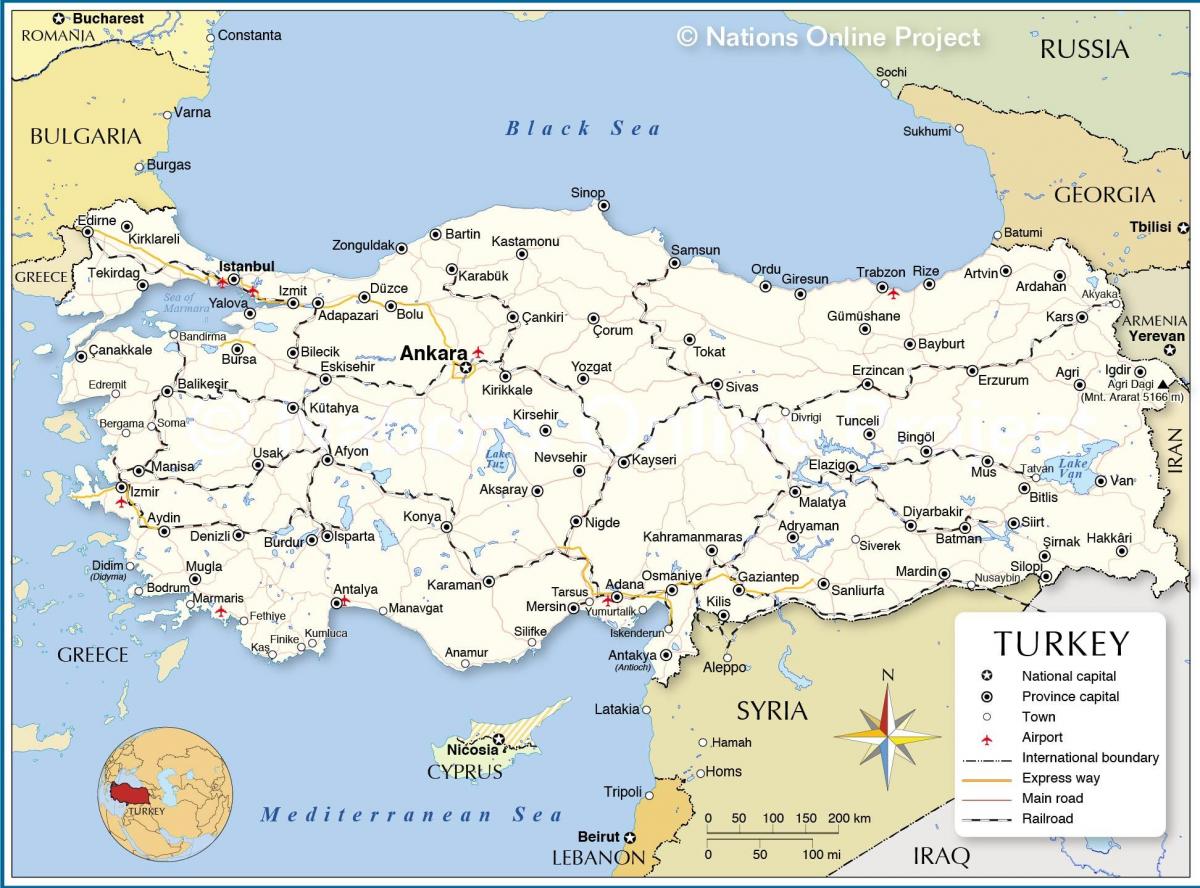 Mapa kraju Turcja