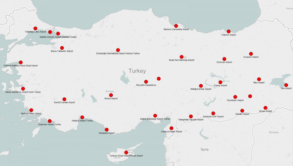 Mapa lotnisk w Turcji