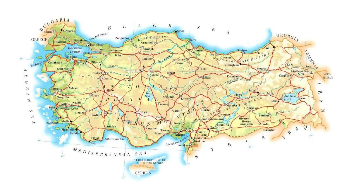 Mapa wysokościowa Turcji