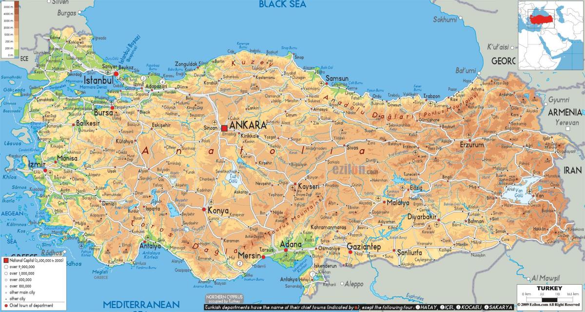 Mapa ukształtowania terenu Turcji