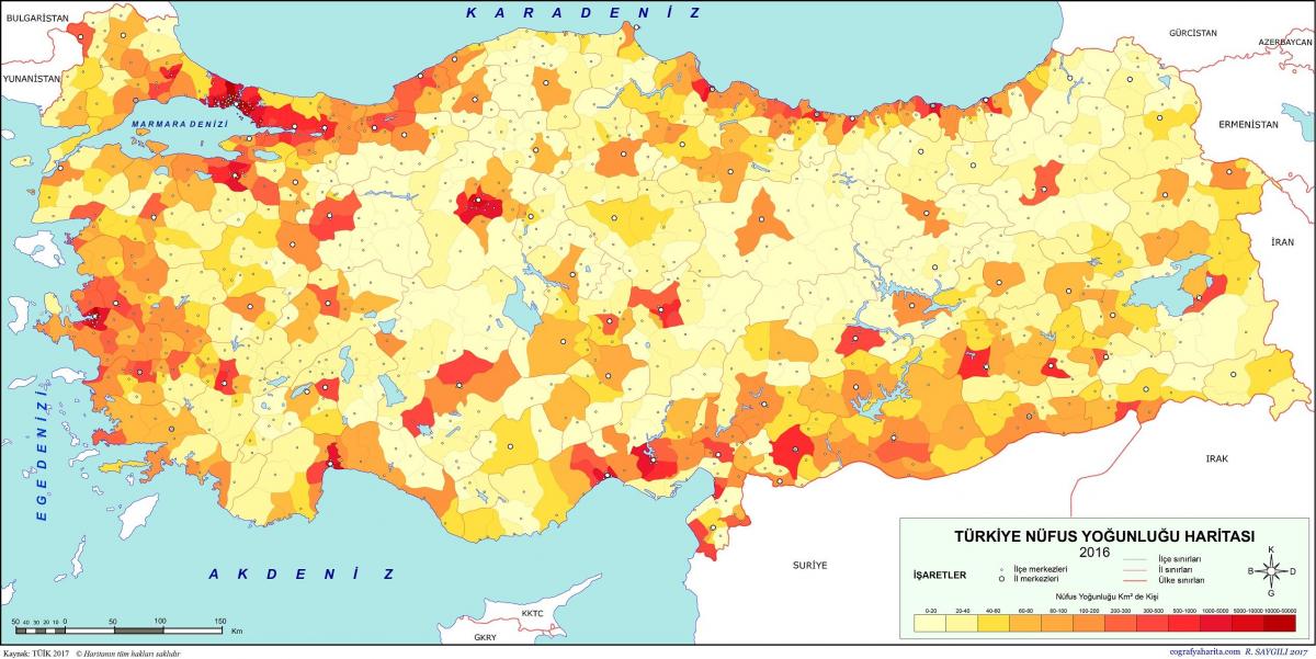 Mapa gęstości zaludnienia Turcji